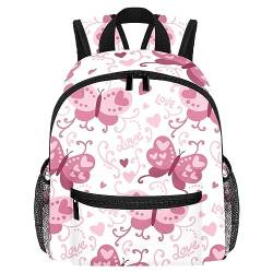 Rosa Schmetterlinge und Herzen Muster Kleinkind Kid Jungen Mädchen Kindergarten Kinder Snack Kindergarten Rucksack, mehrfarbig, 10x4x12 in von Generic