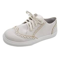 Runde beiläufige Schuhe Spitze Frauen Flock Flat Single Mode up Frauen beiläufige Schuhe Damen Schuhe Bequem Bootsschuhe Ballerina Damen (White, 38) von Generic