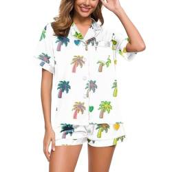 Schlafanzug Damen Kurz, Zweiteiliger Pyjama Damen Y2K Roller Rabbit Pyjama Preppy Schlafanzüge Kurzarm Revers Pyjama Set Nachtwäsche mit Knopfleiste Hausanzug Kuschelig Pyjamas Ostern Loungewear von Generic