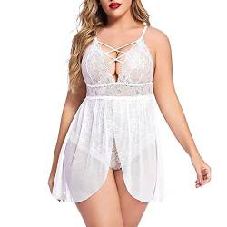 Sexy Body Damen Einteiler Sexy Dessous Reizwäsche Für Sex Damen Bodysuit Sexy Damen Lingerie Babydoll Damen Unterwäsche Sexy Erotisch Damen Nachtwäsche Negligee Weiß 4XL von Generic