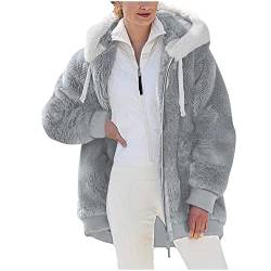 Sherpa Kapuzenjacke Damen Einfarbig Langarm Winterjacke Dicke Warme Wintermantel Mit Kordelzug Reißverschluss Teddy Fleecejacke Doppelseitiger Samt Plüschjacke Plus Size Locker Kapuzenmantel von Generic