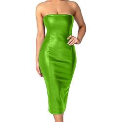 Sommerkleid Damen, Kleider Damen Knielang Wetlook Bandeau Kleid Sexy Enges Wickelkleid Schulterfreies PU Partykleid Kunstleder Bleistiftkleid Frauen Sommer Elegant Cocktailkleid Clubwear von Generic