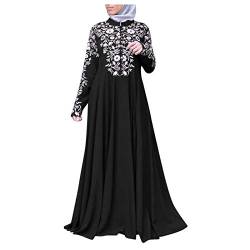 Sommerkleid Damen Hippie sexy Strandkleid Boho elegant Gothic Muslimisches Kleid Kaftan Arabisches Jilbab Abaya Islamisches Maxikleid mit Spitzennähten Kurzarm Crew Neck Kaftan Black M von Generic