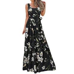 Sommerkleider für Frauen mit Blumendruck, ärmelloses langes Kleid, lässig, elegant, locker für Party-Maxikleid Langes Kleid Damen Glitzer Partykleid von Generic