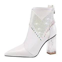 Spitze Strass Quaste High Heel Stiefeletten Lässige High Heel Schuhe Klinik Schuhe Damen (White, 39) von Generic