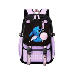 Stitch Mittelschüler Premium Rucksack Schulrucksack Reisetasche Jungen Mädchen mit seitlicher Netztasche und Fronttasche mit Reißverschluss, mehrfarbig, 47cm (height), 31cm (width), 18cm von Generic