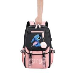 Stitch Mittelschüler Premium Rucksack Schulrucksack Reisetasche Jungen Mädchen mit seitlicher Netztasche und Fronttasche mit Reißverschluss, mehrfarbig, 47cm (height), 31cm (width), 18cm von Generic