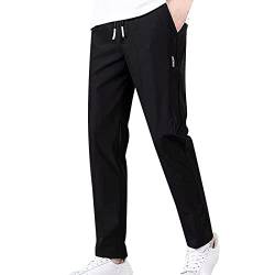 Stretch Geradem Schnitt Anzughose für Männer lang Jogginghose Sporthose mit Tasche Regular Fit Freizeithose Trainingshose Herren Drawstring Belt Elastische Hosen Schwarz XXL von Generic