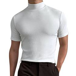 T-Shirt Mit Hohem Kragen Herren,Oberteil Herren Kurzarm Stehkragenshirt Atmungsaktiv Oberteile Casual Unterhemd Mit Rollkragen Freizeithemd Slim Fit Businesshemd Baumwolle Muskelshirt/ von Generic