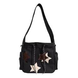 Tagesrucksack Rucksack Damen Wasserdicht Süße Kawaii Star Canvas Messenger Bag Süße Tragetaschen Schulter-Reise-Umhängetaschen für Frauen Rucksack Damen Rucksack Wasserdicht Damen (Black, One Size) von Generic