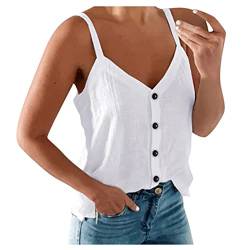 Tank Top Damen Top Elegant Ärmellos Shirt Trägershirt Tanktops Frauen Camisole Bluse mit Knopf V-Ausschnitt Weste Lose Casual Unterhemd Oberteil von Generic