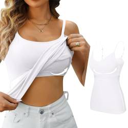 Generic Top Damen Elegant Einfarbig Ärmelloses U-Ausschnitt Spaghetti Top mit Eingebauter BH Gepolstert Verstellbare Spaghettiträger Tank Tops mit Integriertem Lässige Cami Tanks Fitting Yoga BH von Generic