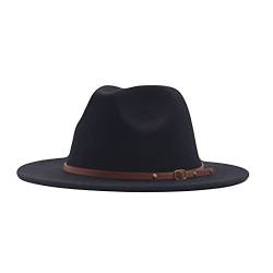 Generic Unisex Klassischer Filz-Panama-Hut Herren Breite Krempe Fedora-Hut mit Gürtelschnalle Einfarbiger Jazz Cap mit Lederband 2024 Klassischer Filzhut von Generic