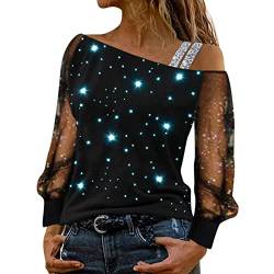 Weihnachts Tshirt Damen Sexy Schulterfrei Oberteile Glitzer Langarmshirt Weihnachtspullover Damen Lustig Langarm Shirt Bluse Tops Elegant Weihnachten Pullover Herbst Winter Spitze Weihnachtspulli von Generic