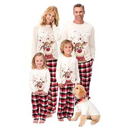 Weihnachtspyjama Set für Familie Rentier Grafik Oberteil mit Hose Sets,Frauen Herren Kinder Jungen Mädchen Christams Pyjamas Set Holiday Loungewear (Men, White, XL) von Generic