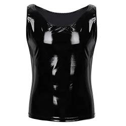 Wetlook Dessous Männer Tank Top Herren Lack Lederoptik Shirt Erotisch Wäsche Sexy Reizunterwäsche Lack-Optik in Schwarz Party Clubwear Schwarz 4XL von Generic