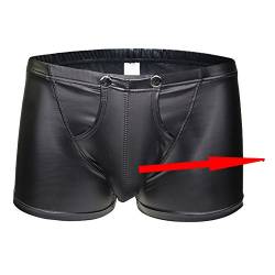 Wetlook Männer Boxershorts Sexy Unterwäsche Herren Lack Unterhosen Sexy Erotisch Wäsche Männer Reizunterwäsche Lederoptik Männertanga Boxershorts Party Clubwear Schwarz XL von Generic