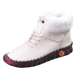 Winter Außenhandel große Damen-Stiefel mit flachem Boden großer Baumwolle, Wolle, handgefertigt, genähte Baumwollschuhe Bergsteiger Schuhe Damen (White, 40) von Generic