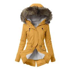 Winterjacke Damen Warm Daunenjacken Damen Winter Jacke mit Kapuze Verdicken Gefüttert Warm Jacke Winterparka Mantel Große Größe Pufferjacke mit ReißVerschlüSse Und Knöpfe (03-Yellow, XL) von Generic