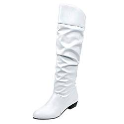 Winterschuhe Runde Stiefel Ausrutscher Absatz Frauen Farbe solide Stiefel High Schuhe Kniehohe Zehen Damenstiefel Latex Damen Sexy (White, 43) von Generic