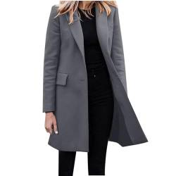 Wollmantel Damen Winter - Trenchcoat Damen Lang Winter Wintermantel Elegante Übergangsjacke Einfarbig Freizeitjacke Mit Klassischem Rever,Taschen Locker Winddicht Mantel Winterjacke Freizeitjacke von Generic