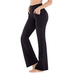 Yoga Hosen Damen Lang High Waist Flare-Yogahose mit 4 Taschen Flare Sporthose Blickdicht Schlaghose Jazzpants Weit Beine Fitness Freizeithose (Schwarz, M) von Generic