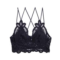 Feine Unterwäsche aus Spitze für Damen, transparente BHs für Damen, sexy Dessous, Spitze, Bralette für Damen, violett, Schwarz , L von Genérico