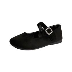 Mary Jane Damen Vintage Elegante Loafers Damen Flache Samt Casual Loafers Damen Sommer Leichte Ballerinas Schuhe Samt Frauen Klassische China Flats, Schwarz , 38 EU von Generico