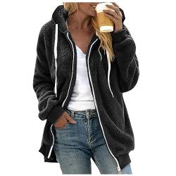 Générique 2024 Damen Casual Color Block Sweatshirt Reißverschluss Hoodie Loose Bluse Warm Plush Coat Mantel D Sommer, Schwarz, 42 von Générique