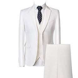 3 teiliger Slim Fit Anzug für Herren Einfarbige Business Blazer Sets mit 2 Knöpfen Casual Party Hochzeit Jacke Weste Hosen Set (5XL,Weiß) von Generisch