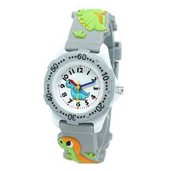 4-farbige Kinderuhr, Digitale, analoge, wasserdichte Armbanduhr mit niedlichem 3D-Cartoon-Silikonband wasserdichte Damenuhr Zugarm Band (Grey, One Size) von Generisch