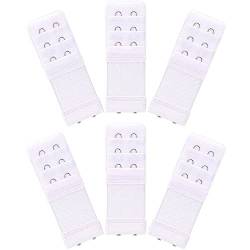 6 Stück BH-Verlängerung für Damen 2 Haken 3 Reihen dehnbar Unterwäsche-Verlängerung Schnalle Verlängerungsgurt Schwangerschaftszubehör (White, One Size) von Generisch