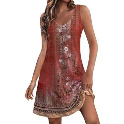 Angebote des Tages Heute,Elegant Kleider Kleid Damen Sommer Fashion Sommerkleid Strandkleid Urlaub Must Haves Boho Kleid Damen Midirock Damen Kleid Mit Taschen T-Shirt Kleid Damen (D Rot,L) von Generisch