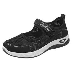 Atmungsaktive Damenschuhe mit Verschluss Sommer Sneaker zum Spazierengehen Trekking Keilabsatz Mesh rutschfeste Schuhe atmungsaktive Hausschuhe Sommer Mokassins Keilabsatz Turnschuhe, Schwarz , 41 EU von Generisch