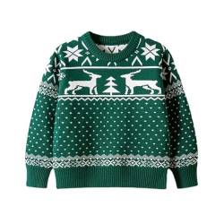 Baby Jungen Gestrickt Pullover Weihnachtspullover Langarm Strickpullover Pulli Kleinkinder Kleidung Outfit Knitted Sweater Christmas Outfit Warmer mit Weihnachtselementen (00-Dark Green, 3-4 Years) von Generisch