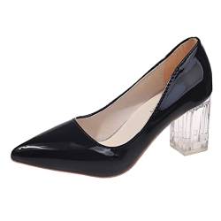 Ballerina Damen Damen Ballerinas Bequem Damen Frauen Freizeitschuhe Mode Frühling und Muster Einfache Solide Spitzschuh Quadratische Ferse Herrn Leichte Schuhe Glitzer Schuhe Schuhe Damen (Black, 41) von Generisch