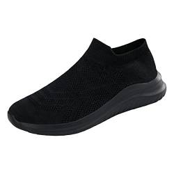 Barfussschuhe Kinder Winter Wasserdicht Slide Herren Sportschuhea Modische einfache und einfarbige Muster Mesh Atmungsaktive bequeme und rutschfeste Slip On Leinenschuhe Barfussschuhe (Black, 42) von Generisch