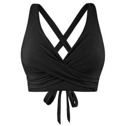 Bikinioberteil Große Brüste Rückenfreies Oberteil Bikini Damen Push Up Wrap Look Lace Up Bikinioberteil V Neck Badeanzug Oberteil Neu Sommer Strand Bikinioberteil Oberteil Badeanzug mit Binderücken von Generisch