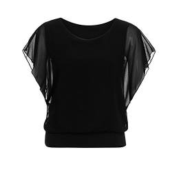 Bluse Damen Kurzarm Kurze lässige Ärmeln Frauen-Ärmel Chiffon Bluse T-Shirt lose Top Fledermausbluse für Frauen Sport Tshirt Damen Fitness von Generisch