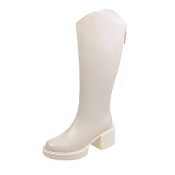 Boote GrüNe Schuhe Damen Damen Stiefel Kurz Frauen Mitte Wade Stiefel und Winter Mode Einfache Solide Runde Zehe Zurück Reißverschluss Bequeme Quadratische White Weiß Stiefel Wasserdicht (White, 37) von Generisch