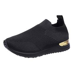 Bootsschuhe Damen Freiluftkind BarfußSchuhe Damen einfarbige atmungsaktive Mesh gestrickte Flache lässige Sportschuhe Barefoot Shoes Women Silber Sandaletten Mit Absatz Pumps Schwarz (Black, 38) von Generisch