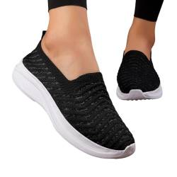 Breite Schuhe Damen Silberne Schuhe Damen Canvas Weiche orthopädische Damenschuhe, atmungsaktiv, gewebt, zum Spazierengehen, Slip-On-Schuhe aus Damen OrthopäDische Pantoletten Zehenschuhe (Black, 39) von Generisch