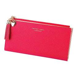 Brieftasche, Kunstleder, Reißverschluss, einfarbig, Unterarm-Geldbörse, Clutch-Geldbörse Brieftasche Damen Groß Modern (Red, One Size) von Generisch