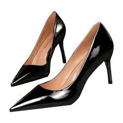 Chunky Heels für Damen, modischer Absatz, High Heels, metallisch, High Heels, Schuhe mit spitzen Zehen, Netz-Schuhe für Damen, Schwarz , 36.5 EU von Generisch