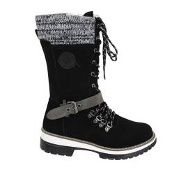 Cowboy KostüM Damen Glitzer Boots Gummistiefel Plüsch warme Baumwollschuhe tragen und rutschfeste Schneestiefel Fünf-Finger-Baumwollschuhe Gothic Boots Damen Stiefel 37 MäDchen Stiefel (Black, 38) von Generisch