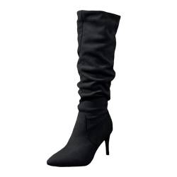 Cowboy Stiefeletten Damen mit Absatz Halbhoch Klassisch Wildleder Falten Winterstiefel Damen Stiefel Overknees Stiefel Damen Winterstiefel Mädchen Stiefeletten Damen Braun Cowboystiefel Damen Schwarz von Generisch