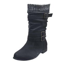 Cowboy Stiefeletten Damen mit Absatz Winter Warm Klassisch mit Schnalle Freizeit Winterstiefel Damen Stiefel Overknees Stiefel Damen Motorradstiefel Damen Regenstiefel Damen Stiefeletten Damen Braun von Generisch