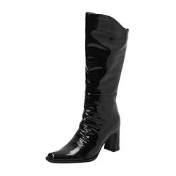 CowboyStiefel Damen Schuhe Damen Thursday Boots Frauen High Heel Stiefel und Winter Mode Einfach und Einfarbig Außenhandel Große Bequeme Quadratische CowboyStiefel Damen Schuhe Damen (Black, 37) von Generisch