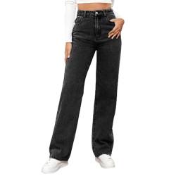 Damen Baggy Jeans Boyfriend High Waist Mädchen Gerades Bein Sommerjeans Mode Outfit Wide Leg 90Er Hose Schlaghosen Hosen Jeanshosen Dünne Jeanshose Cargohose Relaxed Hüftjeans Schwarz S von Generisch