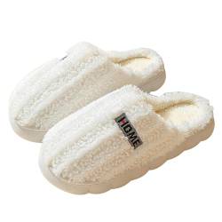 Damen Hausschuhe Flauschige Filz Fuzzy Warm Kunstleder Hausschuhe Weihnachten Bequeme Indoor Slip On Wohnzimmer Schlafzimmer Pantoffeln Leichte Weite Winter Warme Hausschuhe, weiß, 37 EU von Generisch